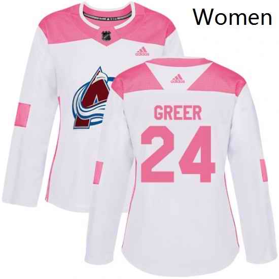 Womens Adidas Colorado Avalanche 24 AJ Greer Authentic WhitePink Fashion NHL Jersey
